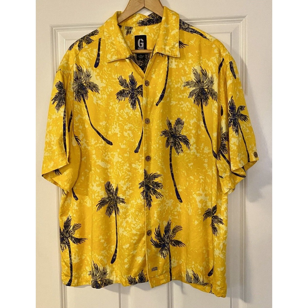 Guess Jeans Shirt Hawaiian Camp Shirt Vintage 80s 90s Aloha Tiki Rayon XL
